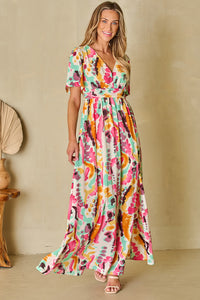 Boho Tie-dye Print V Neck Maxi Dress
