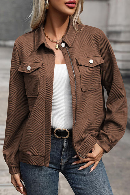 Zip Up Button Flap Pocket Shirt Collar Jackets