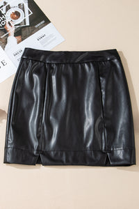 PU Leather Side Slits Slim Fit High Waist Mini Skirt