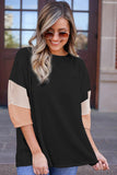 Color Block Ribbed Knit Quarter Sleeve Top