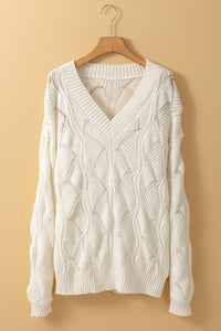 Hollow Out Knit V Neck Drop Shoulder Sweater