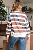 Brown Stripe Crew Neck Drop Shoulder Pullover Sweatshirt