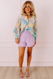 Allover Print Shirred Cuff Oversized Shirt