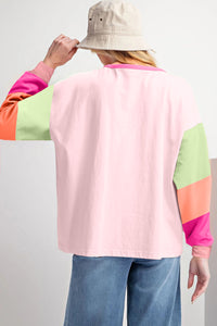 Colorblock Patchwork Long Sleeve Loose Top