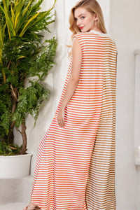 Stripe Oversized Buttoned Front Sleeveless Wide Leg Jumpsuit