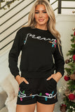 Sequin Merry Graphic Pullover and Shorts Outfit