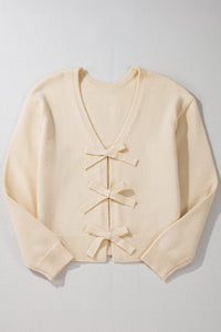 Bowknot Front Loose V Neck Knitted Cardigan