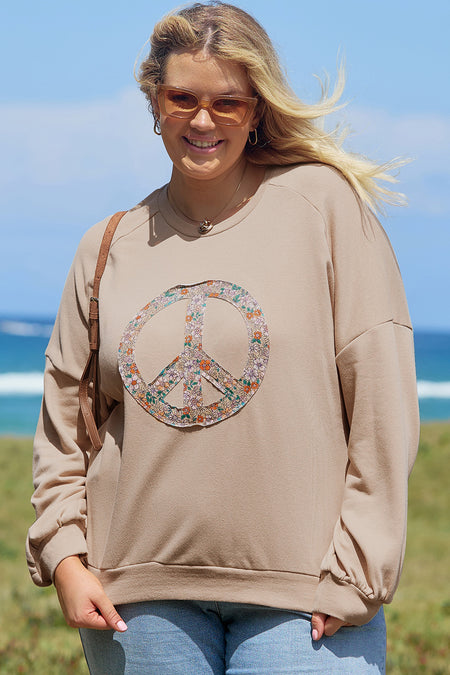 Floral Peace Sign Graphic Washed Terry Plus Size Sweatshirt