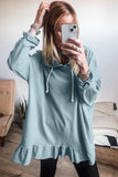 Ruffled Hem Loose Fit Tunic Hoodie