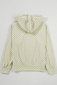 Checkered Print Kangaroo Pocket Drawstring Hoodie