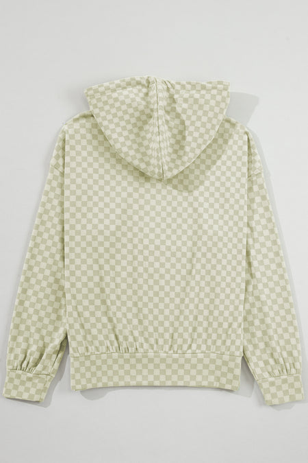 Checkered Print Kangaroo Pocket Drawstring Hoodie