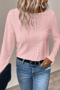 Floral Lace Splicing Eyelet Long Sleeve Top