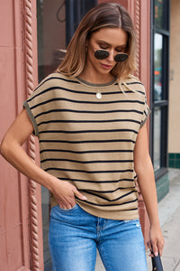 Stripe Knitted Bat Sleeve T Shirt