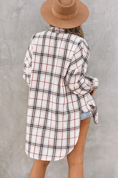 Oversized Plaid Pattern Shacket with Slits