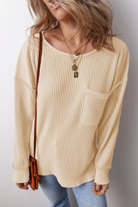 Corded Drop Shoulder Long Sleeve Top