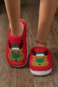 Reindeer Pattern Thick Sole Plush Slippers