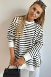 Stripe Raglan Sleeve Side Slits Loose Sweatshirt