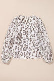 Leopard Print Split Neck Balloon Sleeve Blouse