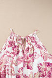 Pitaya Pink Hollowed Halterneck Floral Peplum Tank Top