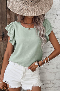 Ruffled Short Sleeve Casual Blouse