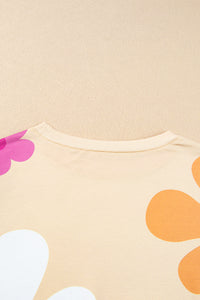 Apricot Flower Print Bubble Sleeve Tee