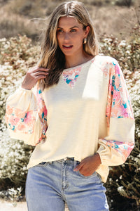 Floral Patchwork Balloon Sleeve Blouse