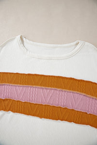 Corded Exposed Seam Knit Patchwork Drop Sleeve Top