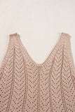 Pale Khaki Scalloped Hem V Neck Crochet Knit Vest