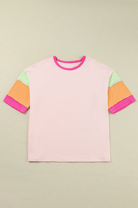 Color Block Stitching Sleeve Round Neck Oversize Top