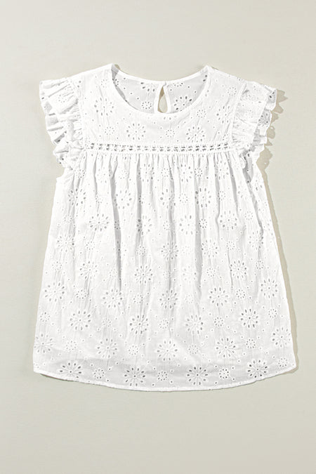 Eyelet Embroidered Ruffled Flutter Sleeve Blouse