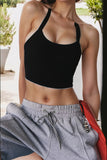 Navy Blue Athletic Ribbed Cropped Cami Top