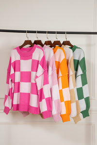 Checkered Bishop Sleeve Sweater