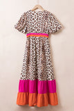 Leopard Colorblock Patchwork Bubble Sleeve Maxi Dress