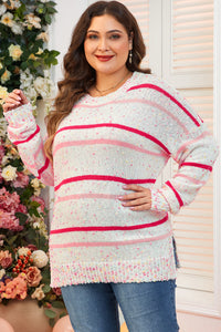 Stripe Drop Shoulder Side Split Plus Size Sweater