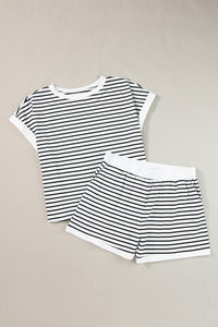 Stripe Contrast Edge Tee and Shorts Set