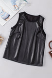 Faux Leather Crew Neck Tank Top