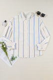 Stripe Drop Shoulder Bubble Sleeve Loose Shirt