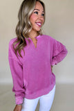 Notched Neck Drop Shoulder Sweatshirt