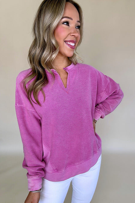 Notched Neck Drop Shoulder Sweatshirt