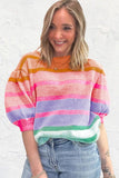 Colorful Stripe Bubble Short Sleeve Sweater