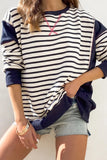 Stripe Color Block Exposed Seam Loose Fit Sweatshirt