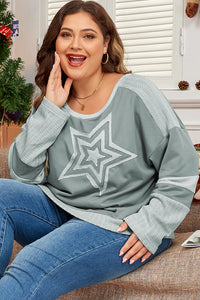 Stars Patchwork Round Neck Plus Size T Shirt