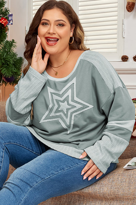 Stars Patchwork Round Neck Plus Size T Shirt