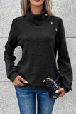 Asymmetric Buttons Detail High Neck Textured Sweatshirt