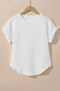 White Checkered Textured Bat Sleeve T Shirt