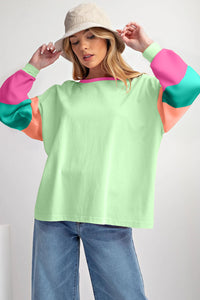 Colorblock Patchwork Long Sleeve Loose Top