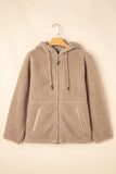 Fleece Zip Up Drawstring Hooded Pocketed Jacket