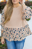 Faux Two Piece Knit Patchwork Floral Print Plus Size Top