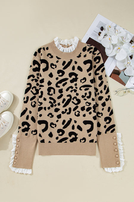 Leopard Ribbed Cuffed Sweater