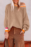 Colorblock Striped Trim Drop Shoulder Sweater